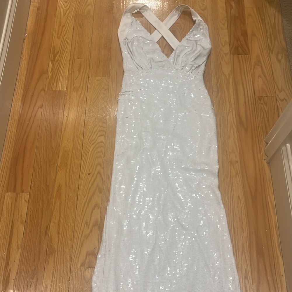 KHAITE White Sequin Midi Dress